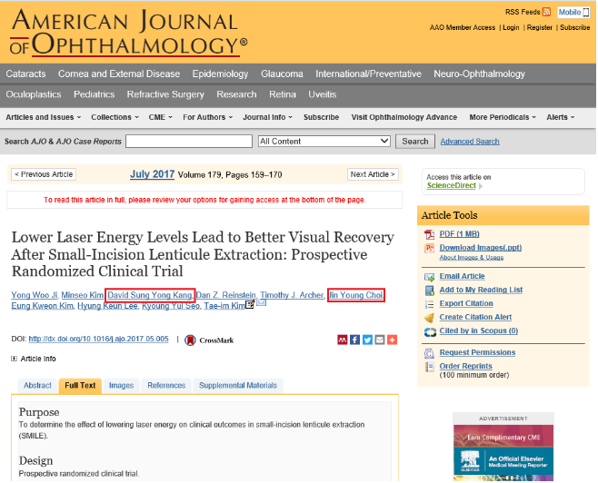 Lower Laser Energy Level Lead to  Better Visual Recovery After ReLex SMILE. (Dr. David Kang, Jin Young Choi)
