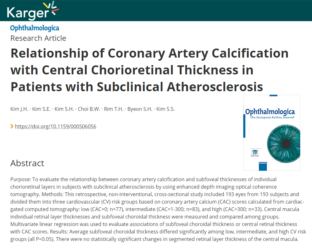 [Paper] Relationship of Coronary Artery Calcification with Central Chorioretinal Thickness