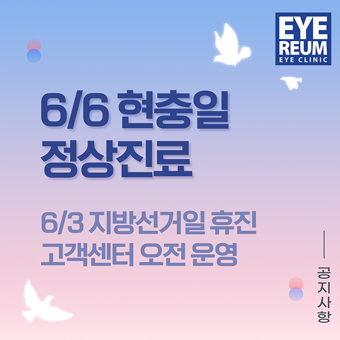 현충일 정상진료(시력교정술/검사/외래), 6/3 고객센터 오전상담 