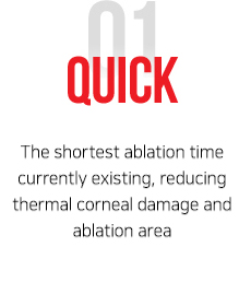 The shortest ablation time currently existing, reducing thermal corneal damage and ablation area